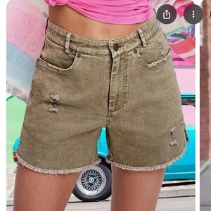 Boutique Brand LaMiel Destructed Jean Short Washed Greenish Gray Shorts Small